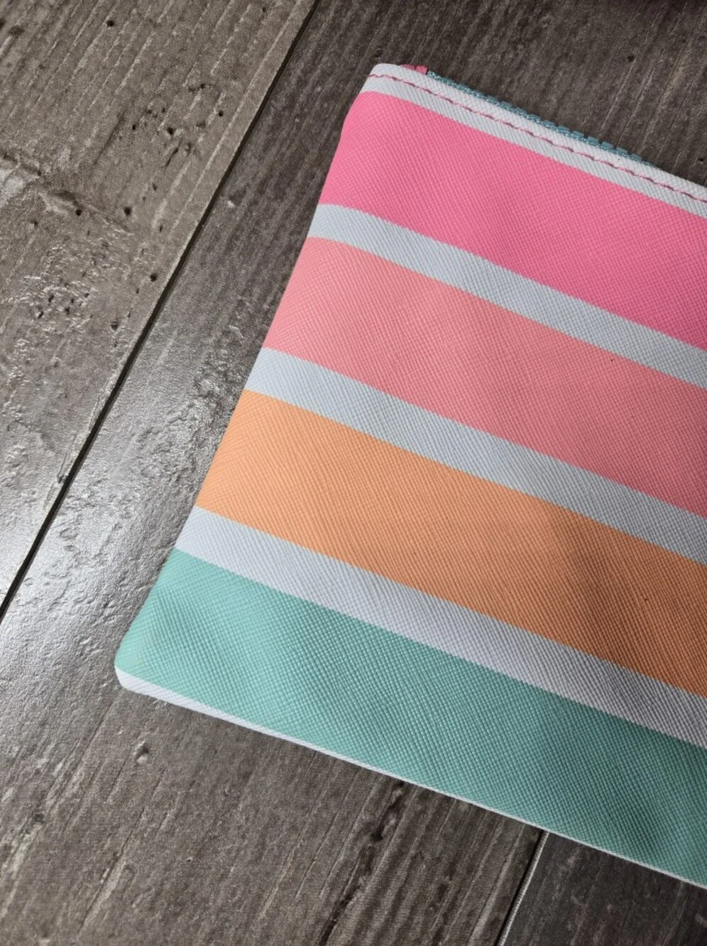 Nylon Striped Cosmetic Bag with C Patch